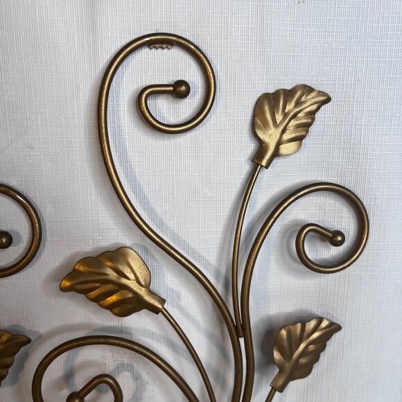 Home Interiors VTG Brass Double Candle Holder Wall Sconces Leaf Scroll Design - Picture 2 of 8